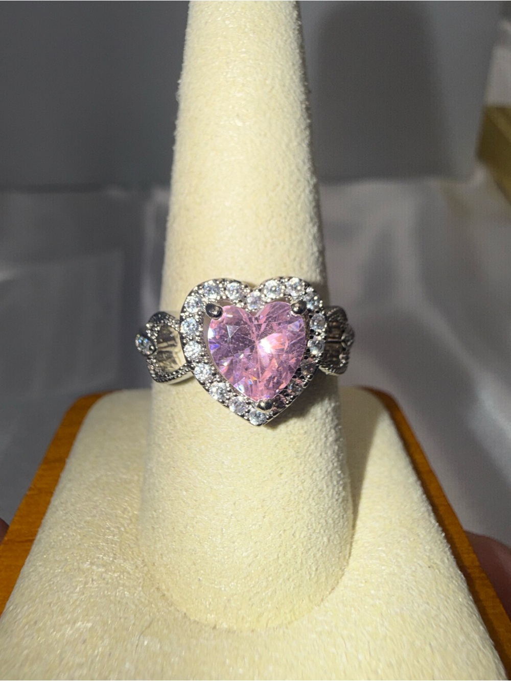 9.5 18K Gold Dipped Pink Sapphire Cubic Zirconia Heart Infinity Ring